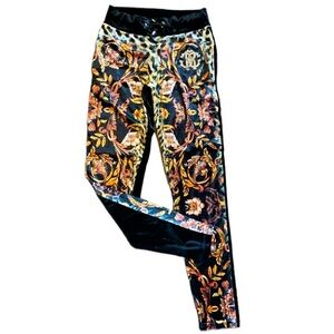 NWOT Robert Cavalli Cotton Licra Black Velvet Floral Legging Jogger Size S